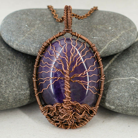 Tree of life necklace with natural amethyst