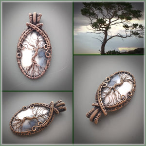 Handmade tree of life necklace with natural dendrite opa