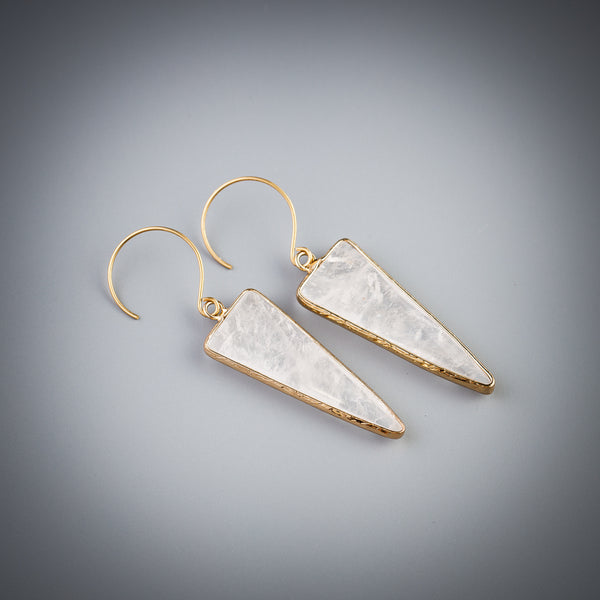 Statement triangle earrings with clear quartz crystals