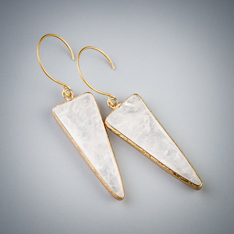 Statement triangle earrings with clear quartz crystals