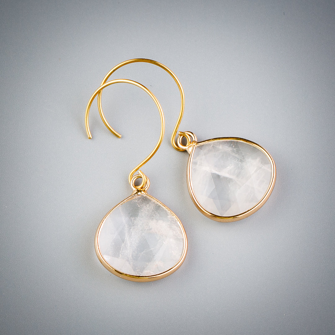 Fashion drop earrings with clear quartz crystals