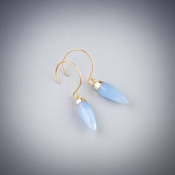 Small drop earrings with blue chalcedony crystals