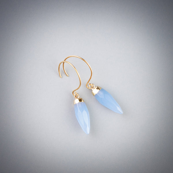Small drop earrings with blue chalcedony crystals