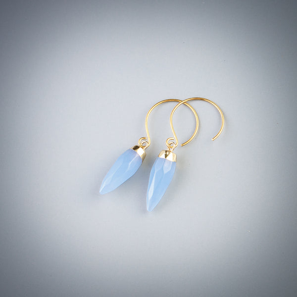 Small drop earrings with blue chalcedony crystals