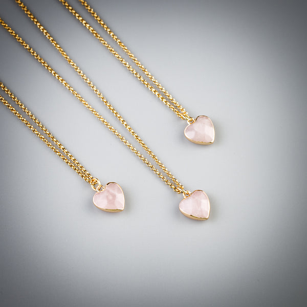 Heart charm necklace with rose quartz crystal