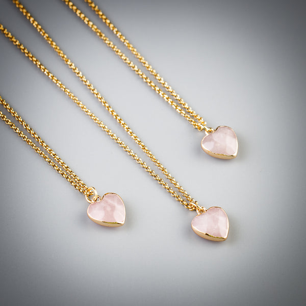 Heart charm necklace with rose quartz crystal