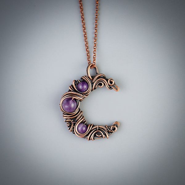 Natural amethyst crescent moon necklace