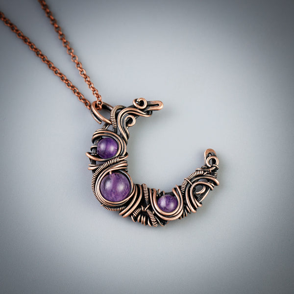 Natural amethyst crescent moon necklace