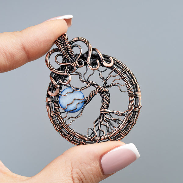 Handmade tree of life necklace with full moon