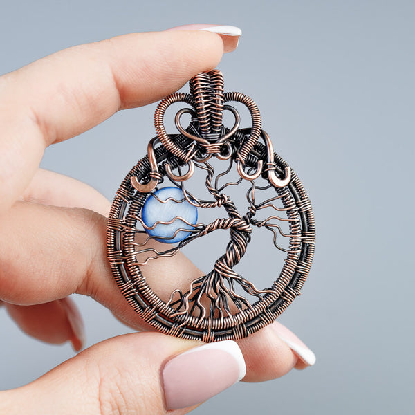 Handmade tree of life necklace with full moon