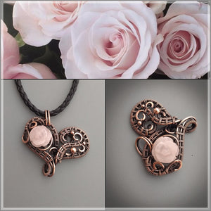 Blush pink heart necklace with natural rose quartz carved crystal