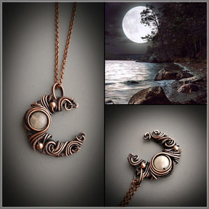 Crescent moon pendant with natural moonstone