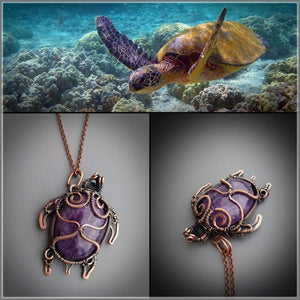 Handmade turtle necklace with natural amethyst stone