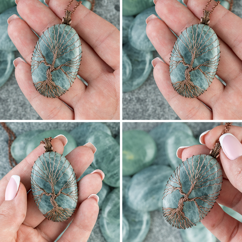 Natural aquamarine tree of life necklace
