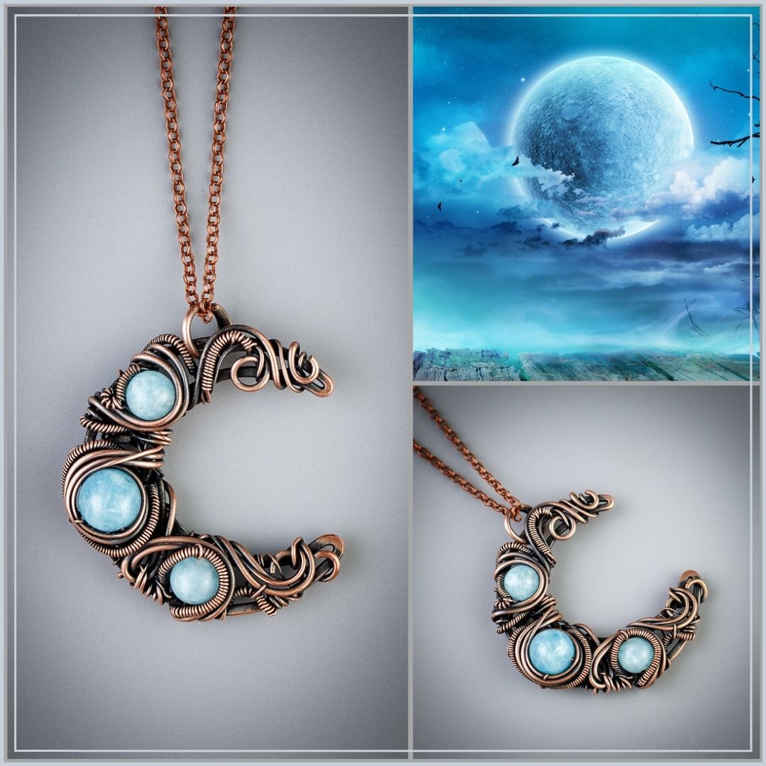 Natural aquamarine crescent moon necklace
