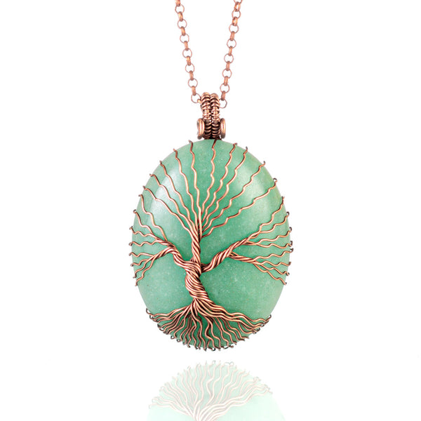 Matching green aventurine tree of life necklaces for couples