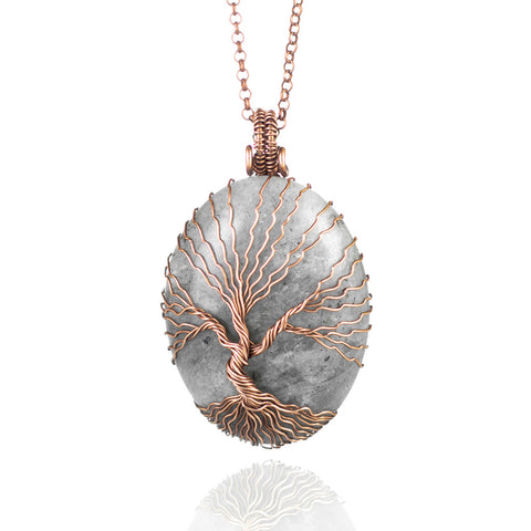 Gray labradorite tree of life necklace