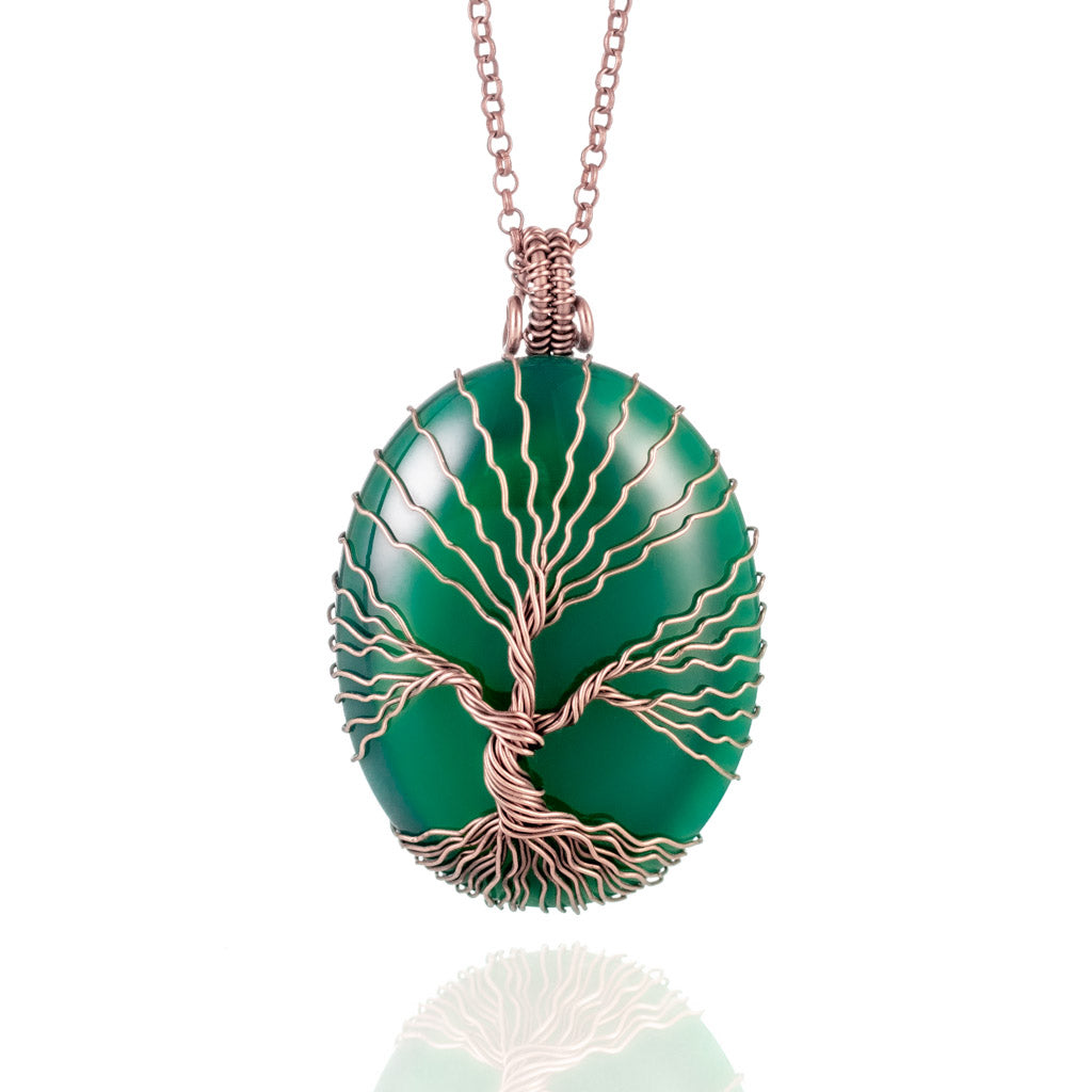 Green agate tree of life necklace