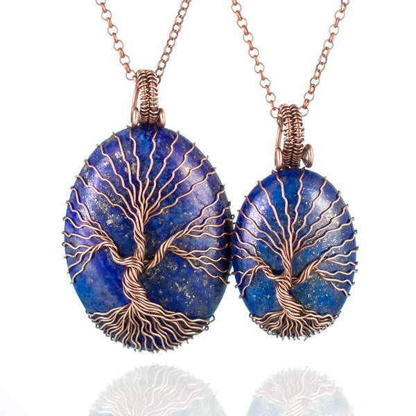 Matching lapis lazuli tree of life necklaces for couples