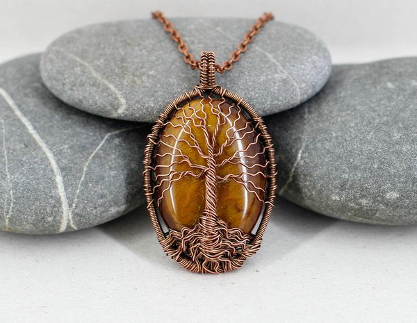 Tree of life necklace with natural tiger eye stone