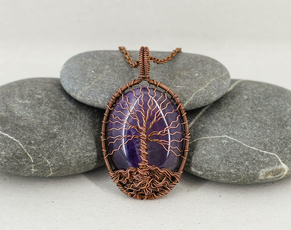 Tree of life necklace with natural amethyst