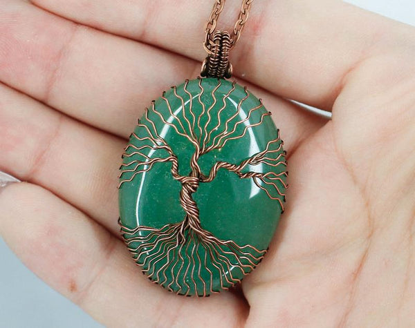 Green aventurine tree of life necklace