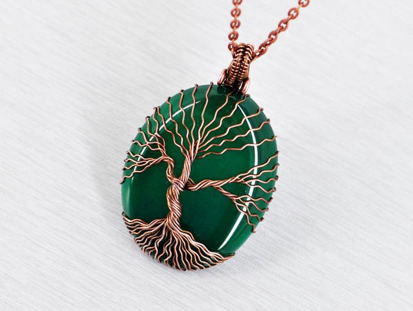 Matching green agate tree of life necklaces for best friends